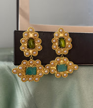 Load image into Gallery viewer, Golden Pearl Stone Contemporary Earrings
