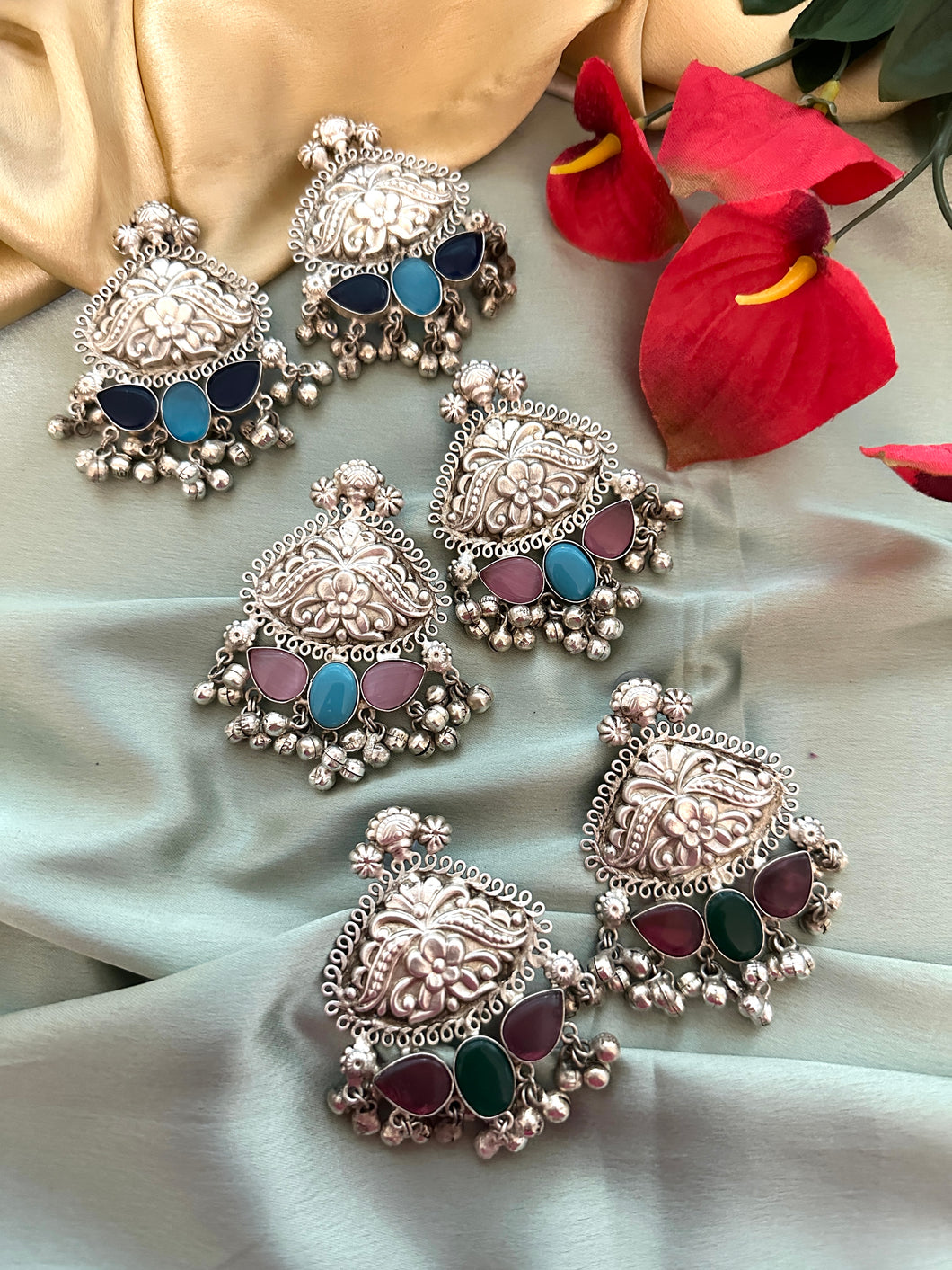 92.5 Silver coated german silver Earrings with ghungroo