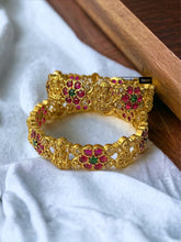 Load image into Gallery viewer, Set of 2 Bangles Kemp stone lakshmi ji gold finish

