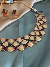 Load image into Gallery viewer, Golden matte finish Multicolor Necklace set
