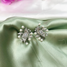 Load image into Gallery viewer, American Diamond Pearl Designer Big Stud Earrings
