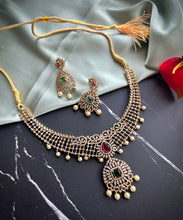 Load image into Gallery viewer, Multicolor Cz temple ethnic Dainty Necklace set
