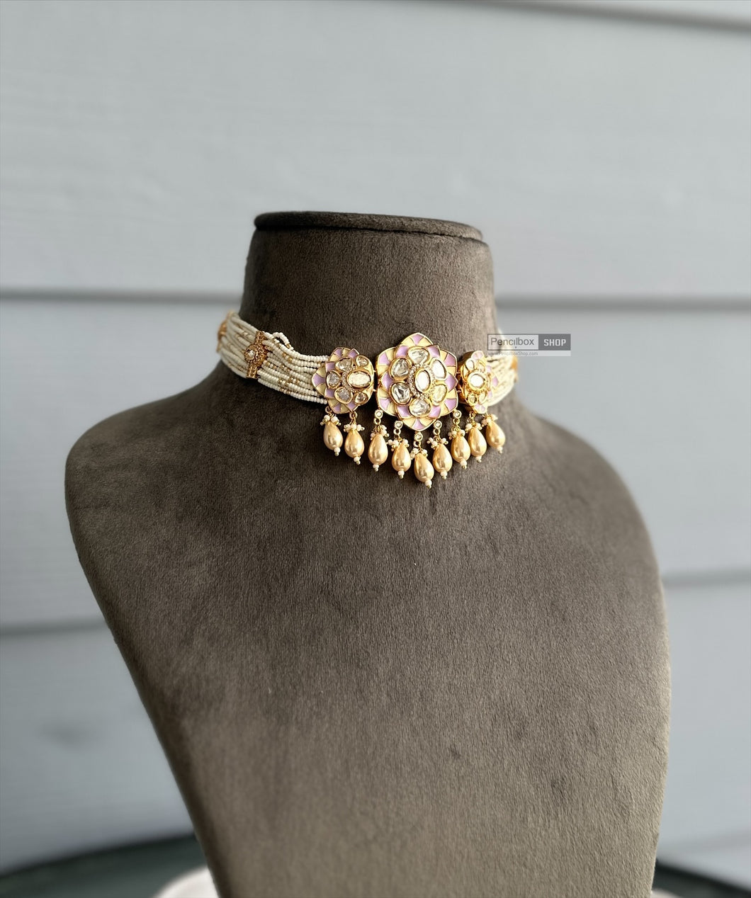 Sophia Lavender 22k Gold plated meenakari Tayani Choker Premium Statement Necklace set