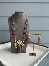 Load image into Gallery viewer, Purple pink 22k gold plated Tayani long Premium Necklace set

