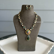 Load image into Gallery viewer, green Multicolor Moissanite Premium Pachi  antique Necklace set
