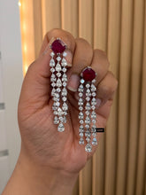 Load image into Gallery viewer, Celebrity Long Solitaire Flower Waterfall Dangler Earrings
