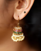 Load image into Gallery viewer, Charvi Small Kemp stone multicolor Fish Hook Jhumki Earrings
