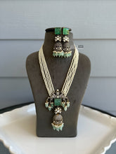 Load image into Gallery viewer, Mint Peacock moissanite Long Pearl Designer Necklace set
