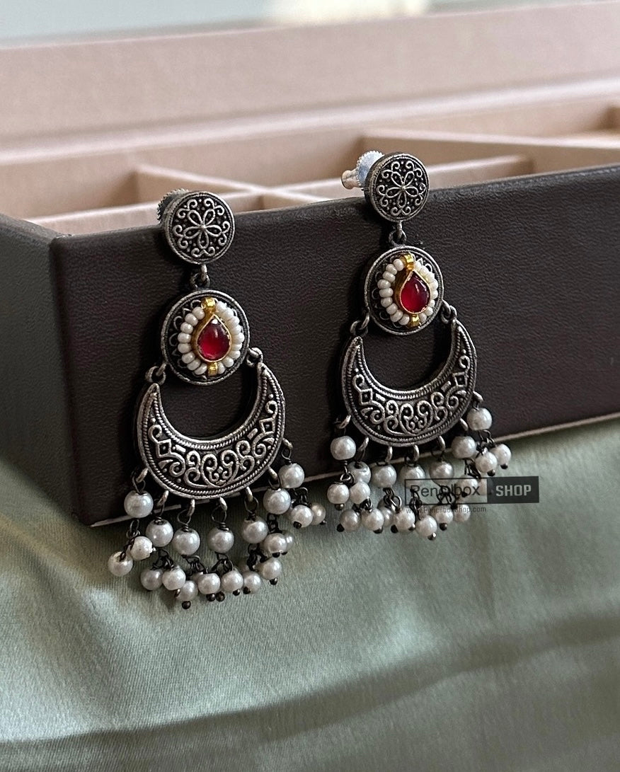 German Silver pachi kundan  Hanging Beads Jhumka earrings