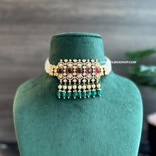 Load image into Gallery viewer, Tayani 22k gold Plated Ruby Green pearl Choker necklace set
