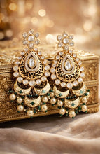 Load image into Gallery viewer, Tayani Enamel cutwork Premium gold plated Long Dangling Earrings
