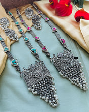 Load image into Gallery viewer, Long pachi kundan  German Silver brass pendant necklace set
