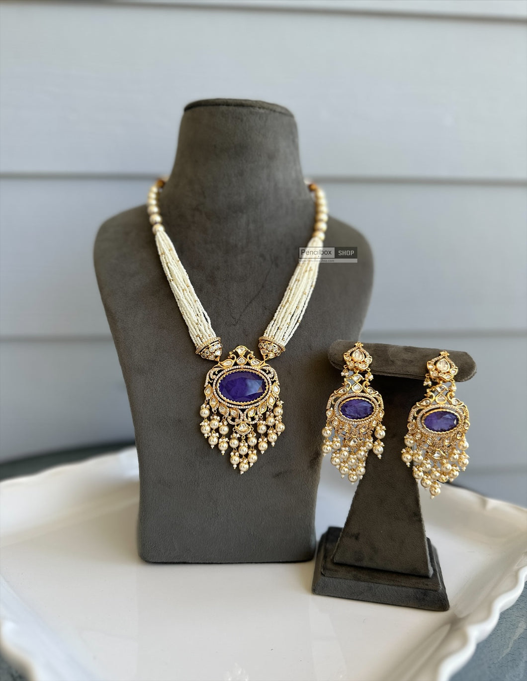 Purple Pearl Doublet Tayani 22k gold plated Long necklace set