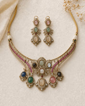 Load image into Gallery viewer, Ruby Baguettes Sabya gemstone choker necklace set
