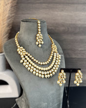 Load image into Gallery viewer, White Pearl Layered Long Kundan back Meenakari Necklace set
