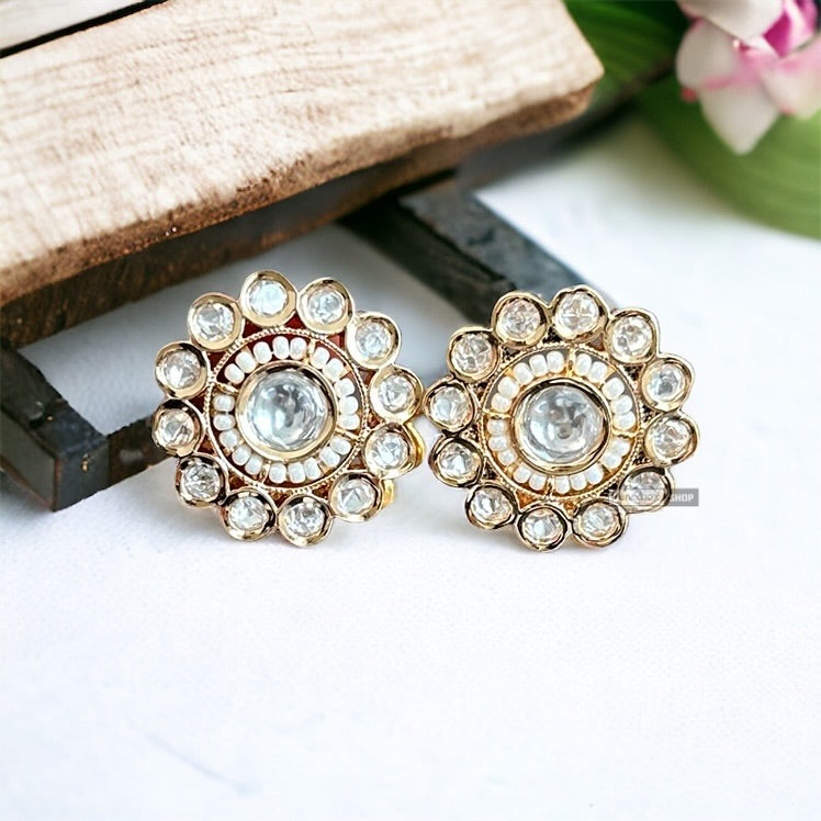 22k gold plated Tayani White Flower stud earrings