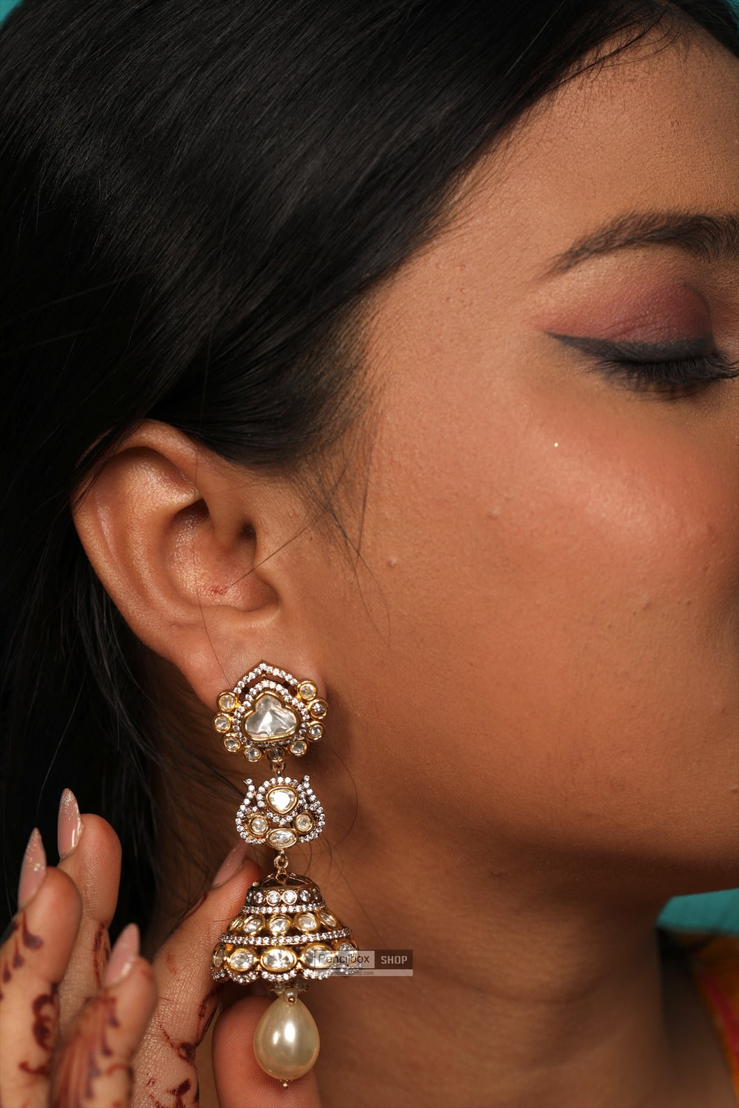 Tayani 22k gold plated White Premium Drop Jhumka Dangling Earrings