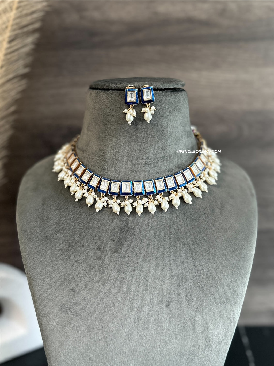 Uma Enamel Blue Tayani Premium Necklace set