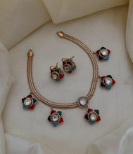 Load image into Gallery viewer, Multiple colors-Flower Pachi Moissanite Premium hasli necklace set

