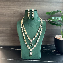 Load image into Gallery viewer, Tayani Green Double layered gold plated  Necklace set.
