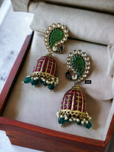 Load image into Gallery viewer, Ruby Green Peacock Kundan Ethnic Earrings
