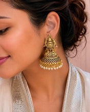Load image into Gallery viewer, Lakshmi  ji Kemp stone Jhumka earrings temple jewelry
