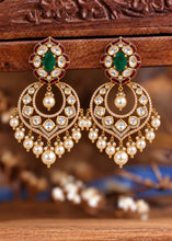 Load image into Gallery viewer, Ruby Green Tayani Premium Chandbali Doublet  Dangling Earrings
