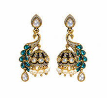 Load image into Gallery viewer, Gold Plated Peacock Jhumka Earrings - Blue
