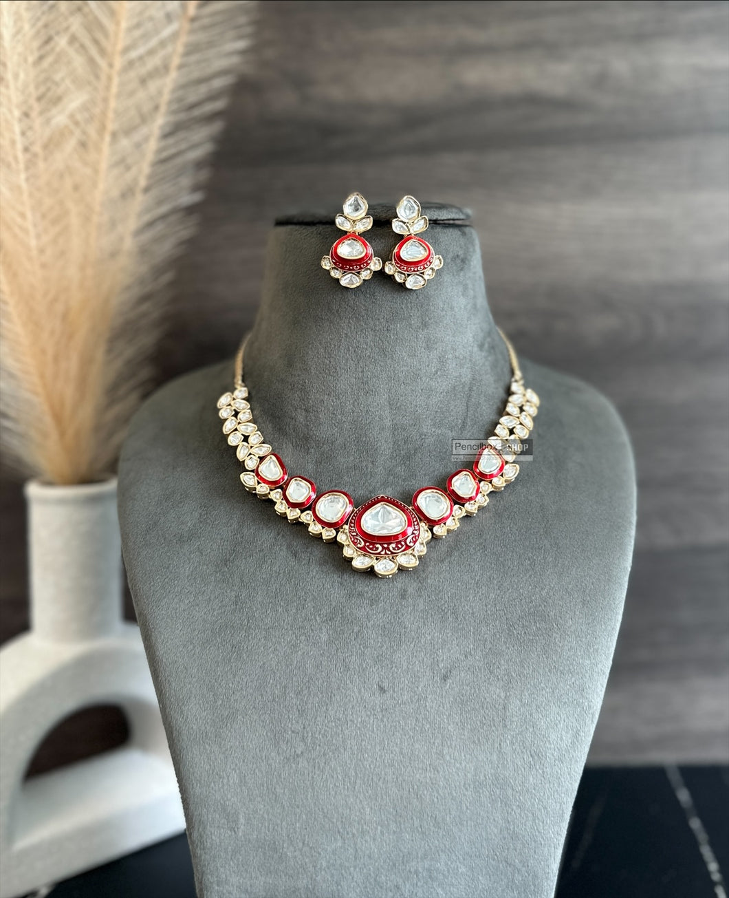 Gauri Enamel Red 22k gold plated Tayani Premium Necklace set