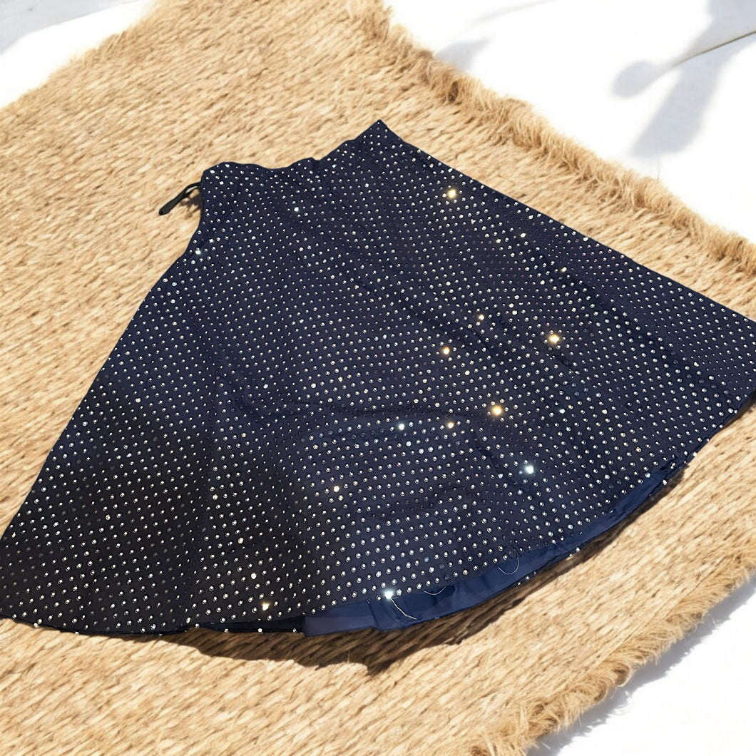 Navy Blue Foil Mirror Free size Soft Silk Skirt