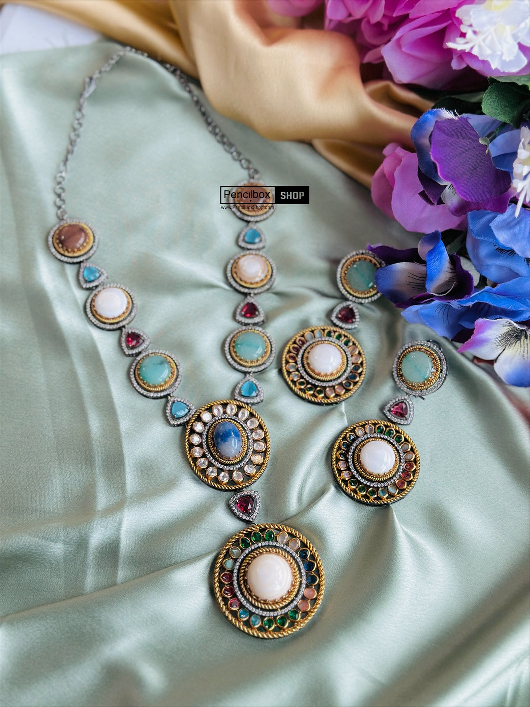 Designer inspired gem stone Premium Sabya inspired Heritage Necklace set