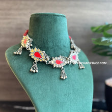 Load image into Gallery viewer, Afghani Real Mirror Red Ghungroo Navratri Choker Necklace
