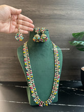 Load image into Gallery viewer, Long Multicolor Polki Sleek necklace set with maangtikka
