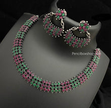 Load image into Gallery viewer, Dainty German silver stone sleek necklace set

