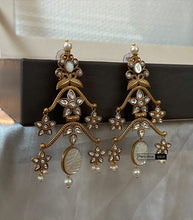 Load image into Gallery viewer, Amarpali Designer Brass Carved Stones Hanging Earrings
