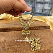 Load image into Gallery viewer, Golden Polki Big pearl jhumki Hoop earrings
