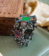 Load image into Gallery viewer, Multicolor flower Openable Ghungroo afghani cuff kada

