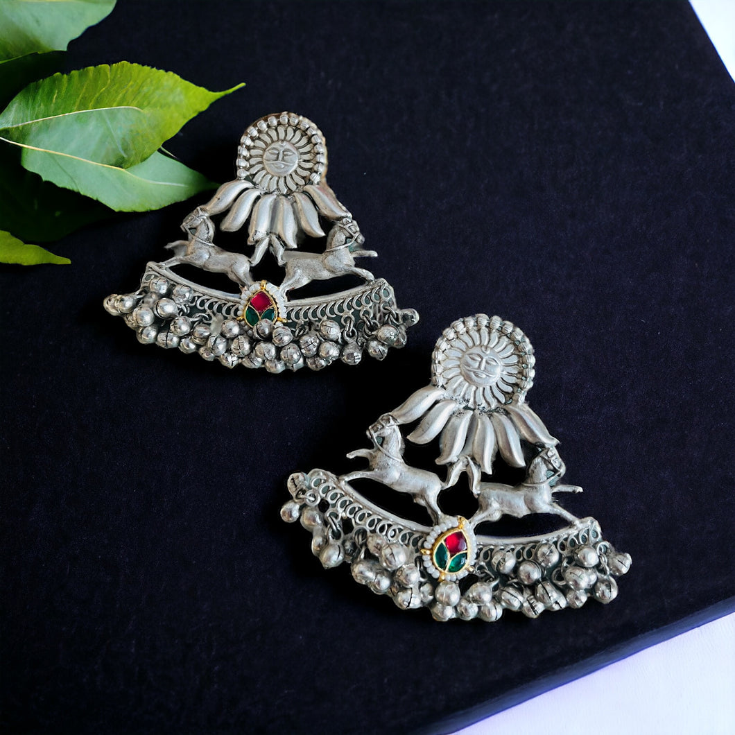 German silver pachi kundan Horse turkish Silver 92.5 silver coated Ghunghroo Earrings