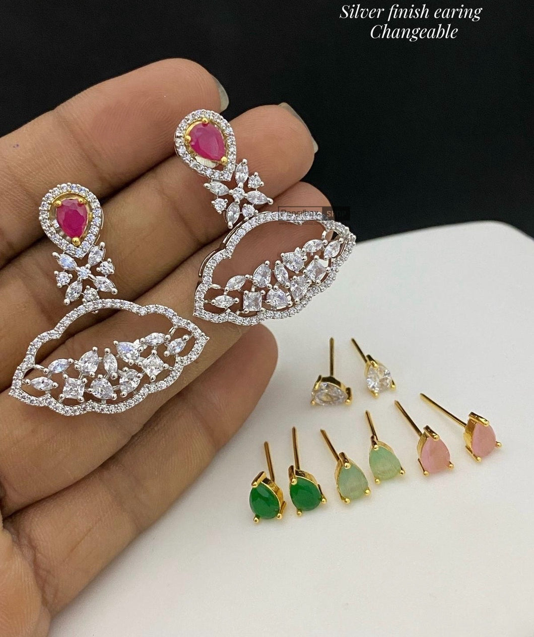 Changeable Silver american diamond Cz earrings