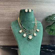 Load image into Gallery viewer, Green four Layered Premium Moissanite dainty necklace set
