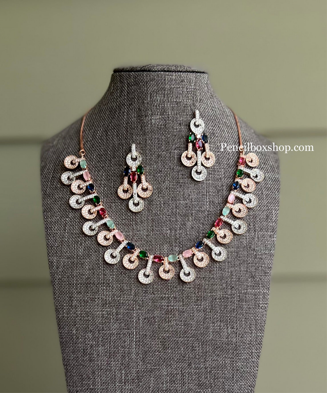 Rose Gold Multicolored American Diamond Necklace set