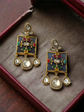Load image into Gallery viewer, Inlay Square Multicolor Gold plated moissanite Hanging Earrings
