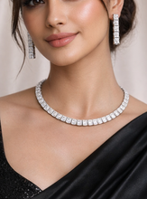 Load image into Gallery viewer, Silver Square Dainty Solitaire Shiny premium Necklace set
