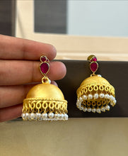 Load image into Gallery viewer, Pachi kundan Bird Golden Brass Pearl Jhumka earrings
