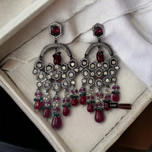 Load image into Gallery viewer, American diamond Long Ruby Victorian Dangling Earrings
