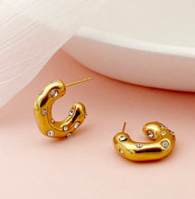 Load image into Gallery viewer, Stainless steel gold plated white hoop earrings IDW
