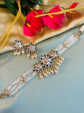 Load image into Gallery viewer, Sophia Blue 22k Gold plated meenakari Tayani Choker Premium Statement Necklace set
