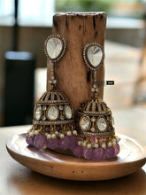 Load image into Gallery viewer, Gold plated Moissanite Long Purple jhumka Dangling Earrings
