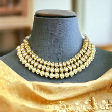 Load image into Gallery viewer, White double layered pearl drop Kundan back side Meenakari necklace set
