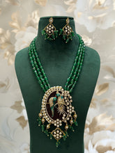 Load image into Gallery viewer, Moissanite Long Beads Ruby Green Birds necklace set
